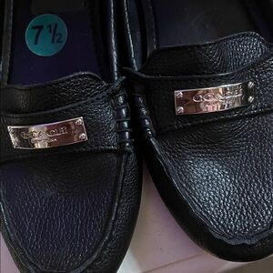 Coach Black Leather Penny Loafers with Silver Logo Plate